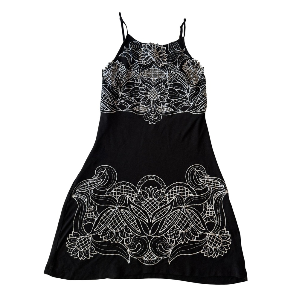 Floral Embroidered Eyelet Lace Mini Dress Black Y2K Indie Grunge Whimsigoth READ